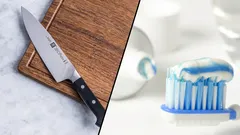 Take some toothpaste and your knives will be as sharp as a razor! I sharpened all the knives in the house in 5 minutes!